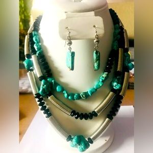Boho Layered Set Necklace with Earrings